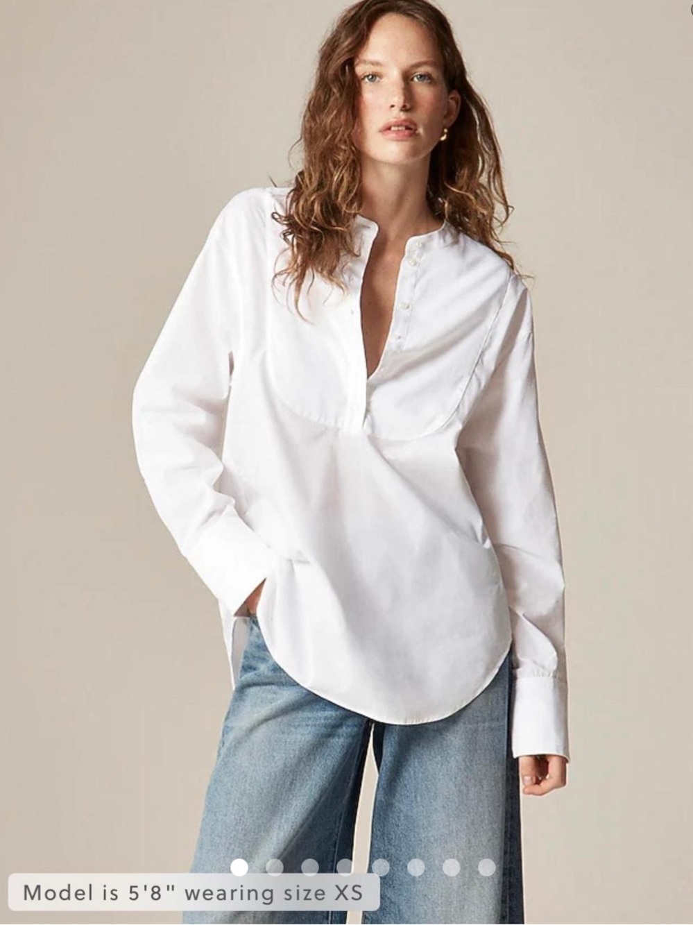 J. Crew White Half Button-Down Popover Shirt - Clean Band Collar